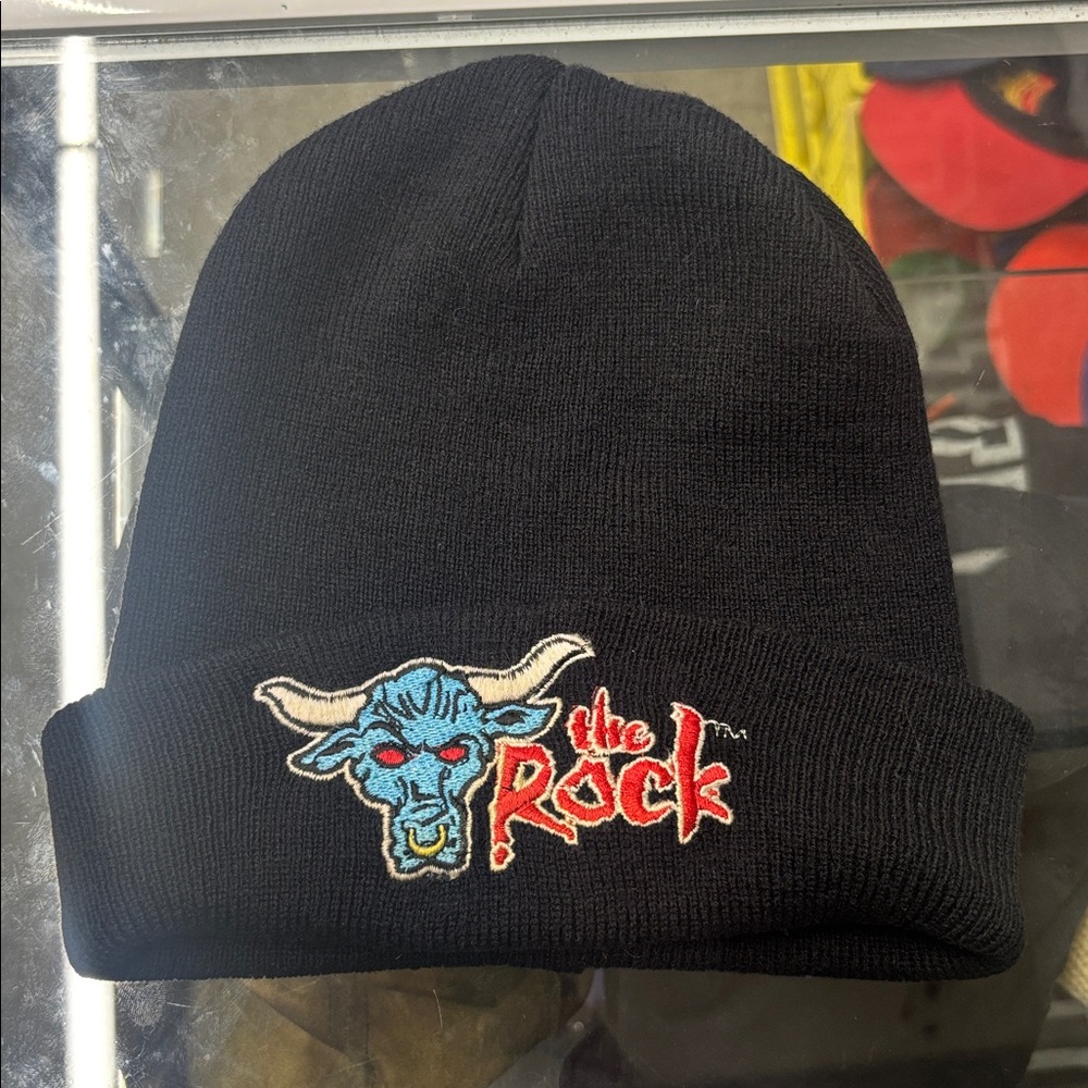 The Rock Black Beanie with Blue Bull Logo